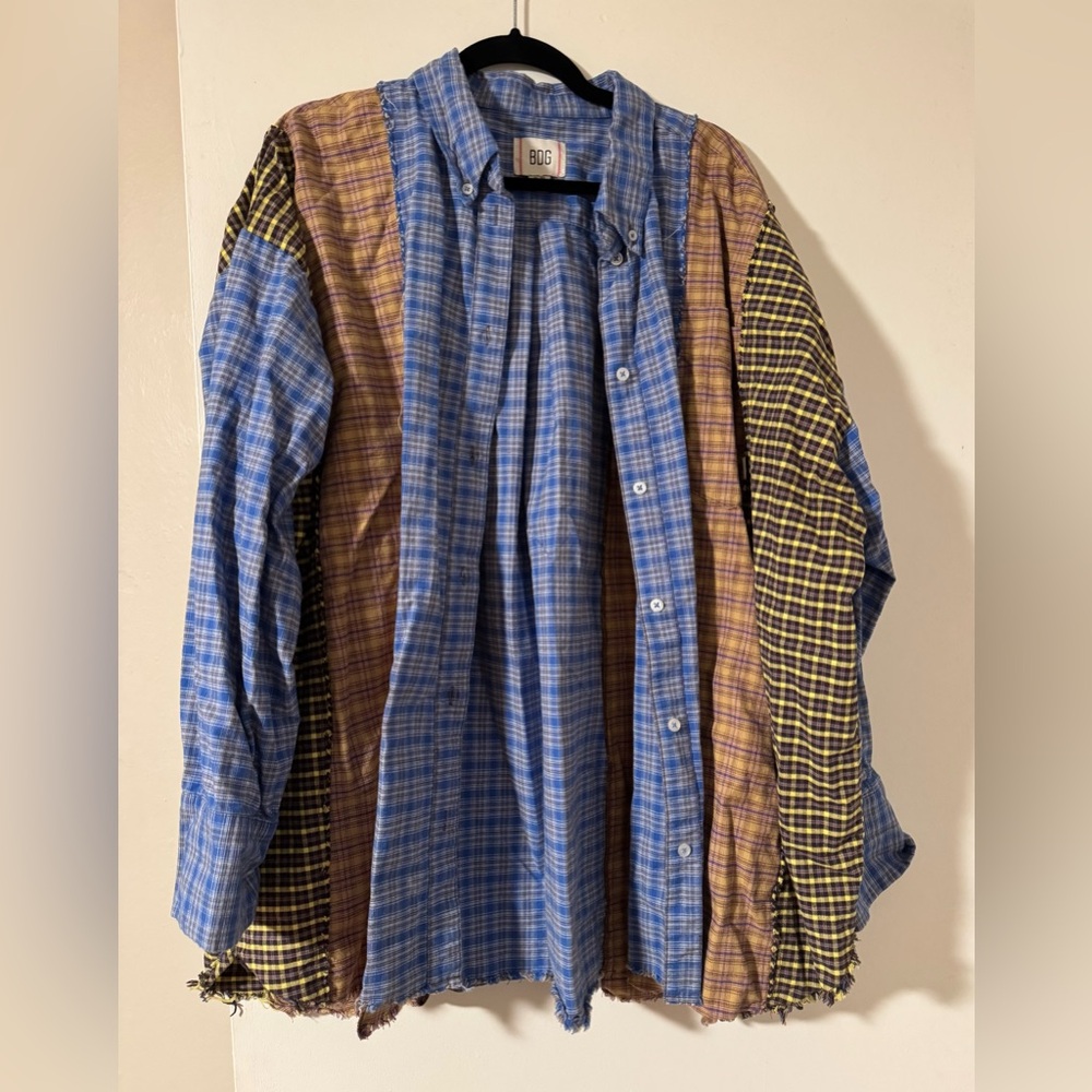 BDG Multicolored Plaid Patchwork Oversized Button… - image 3